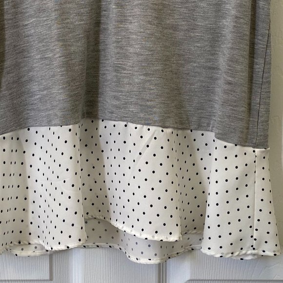 J. Crew Women's V neck Tank Top Gray Knit, Black and White Polka Dot Trim Size M - Picture 3 of 6